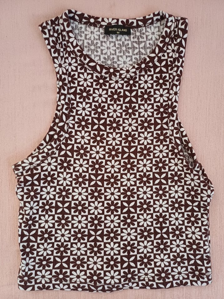 Kahverengi V Yaka Kadın Kolsuz Üst - Görsel 3