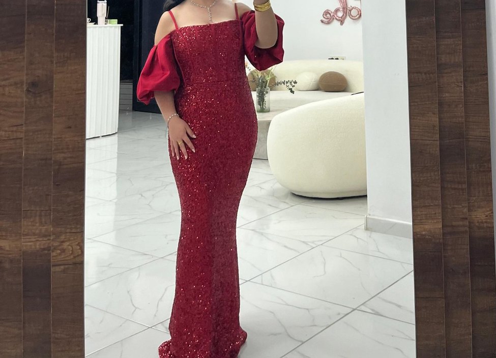 Bordo Payetli Uzun Abiye Elbise - Görsel 2