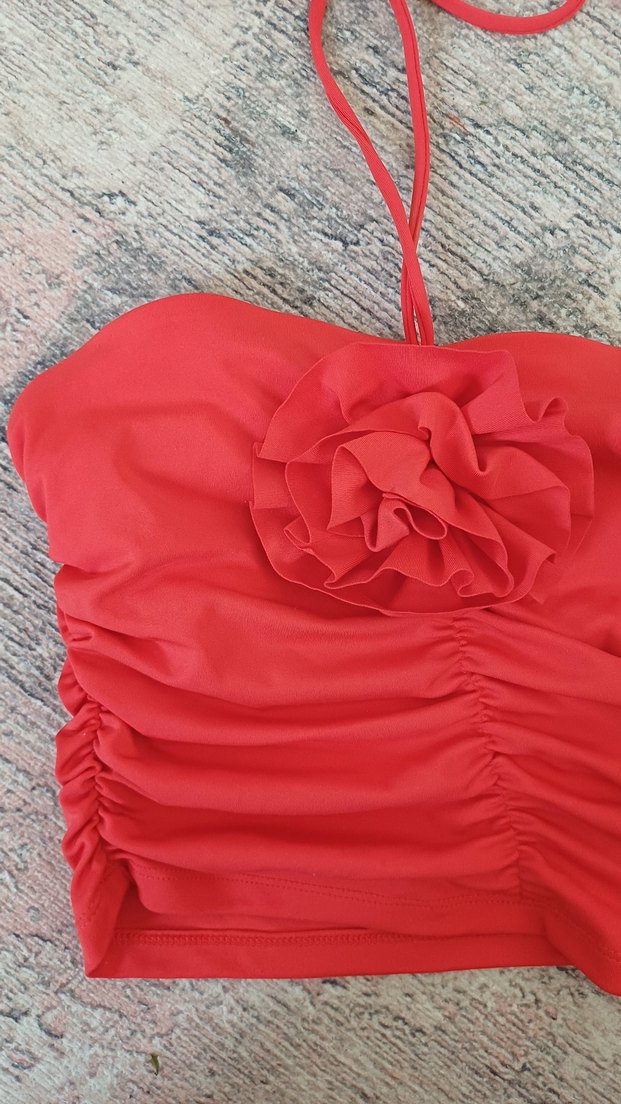 Kırmızı Fırfırlı Mini Bohem Plaj Üstü - Görsel 3