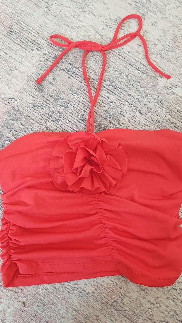 Kırmızı Fırfırlı Mini Bohem Plaj Üstü - Görsel 2