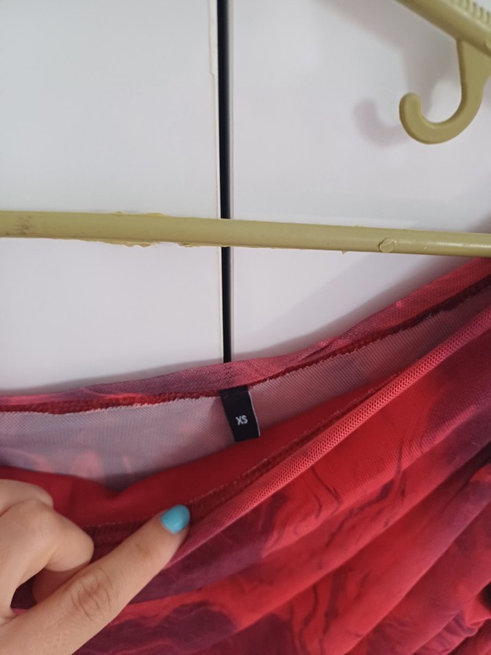 Kırmızı  Desenli Uzun Kollu Tül Bluz - Görsel 3