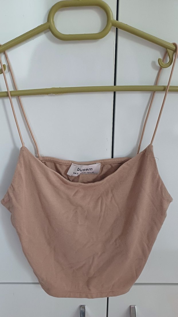 bej rengi askılı crop atlet - Görsel 3