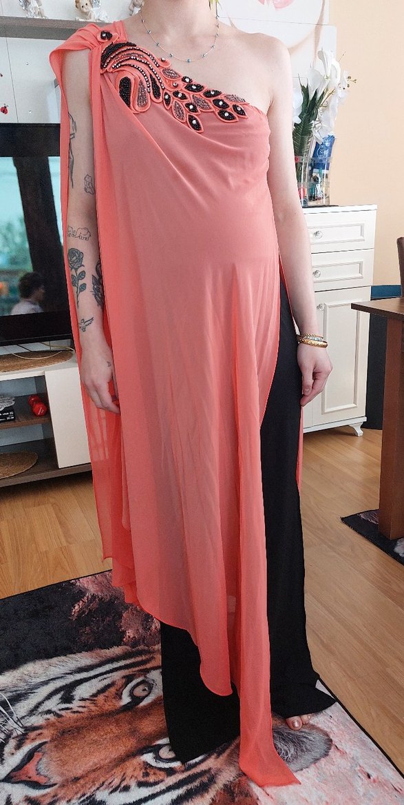 Pembe Drapeli Askılı Uzun  Tulum - Görsel 2