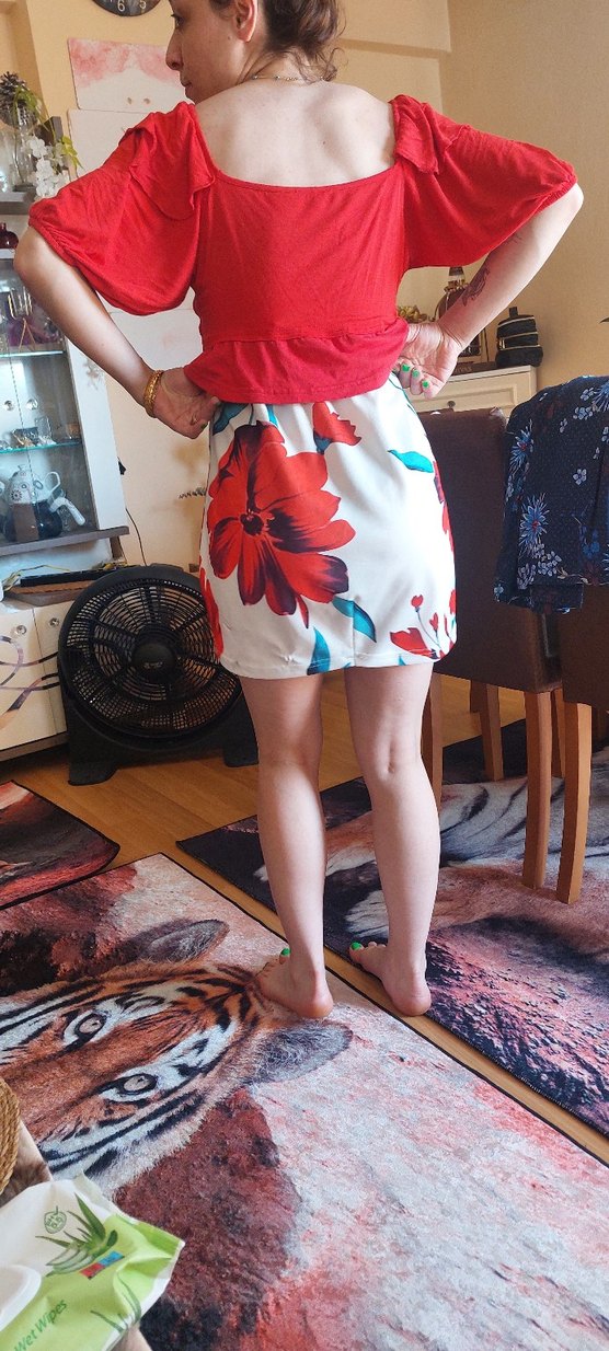 Beyaz Çiçek Desenli Bohem Midi - Görsel 3