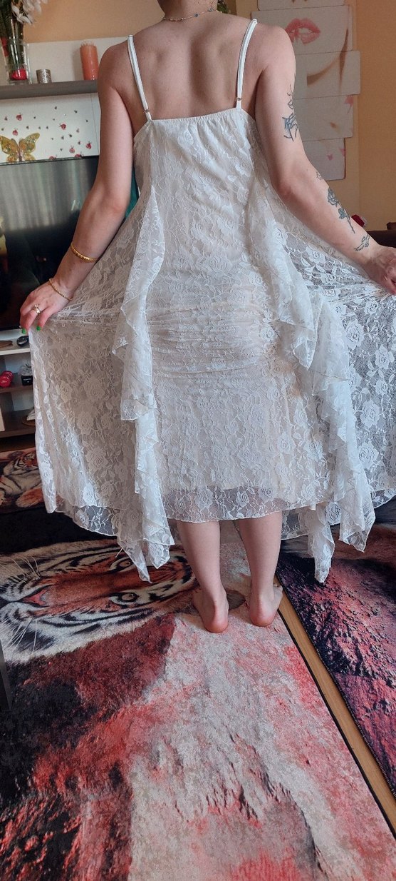 Bohem Beyaz Uzun A Kesim Dantel elbise - Görsel 2