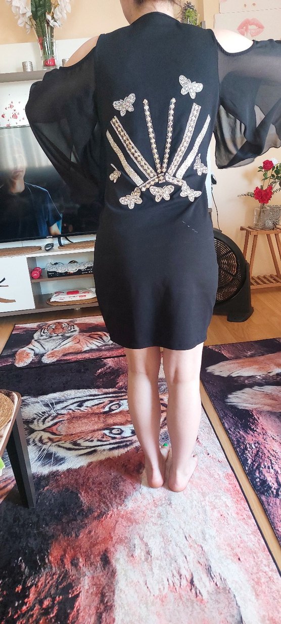 Siyah Nakışlı Midi elbise - Görsel 2