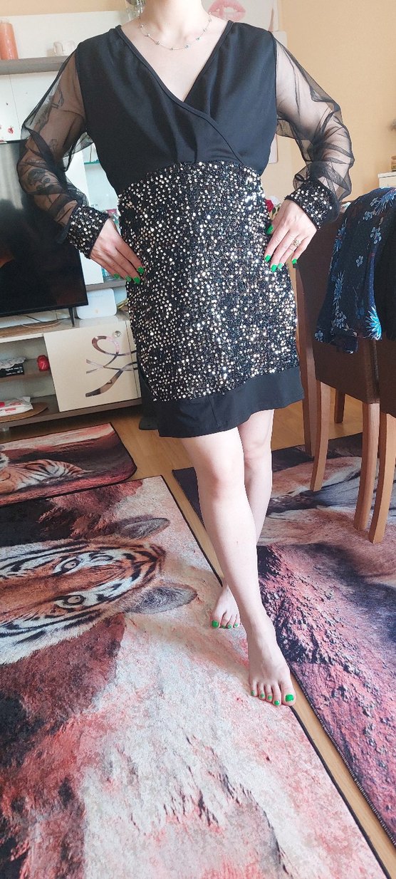 Siyah Parlak Mini Elbise - Görsel 2