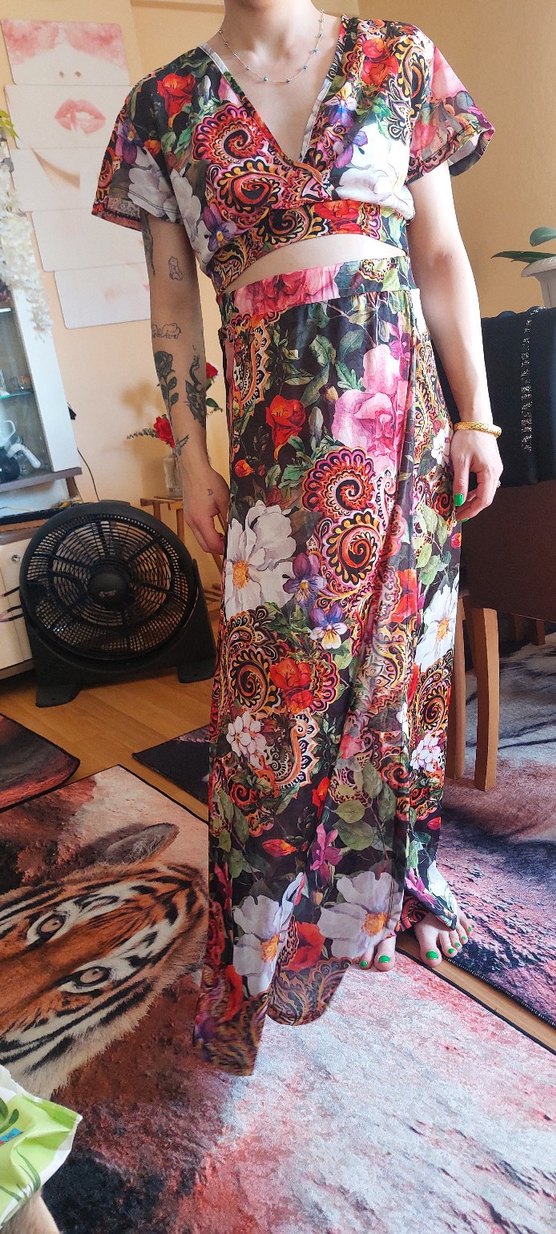 Çiçek Desenli Bohem Uzun Etek ve elbise takım - Görsel 3