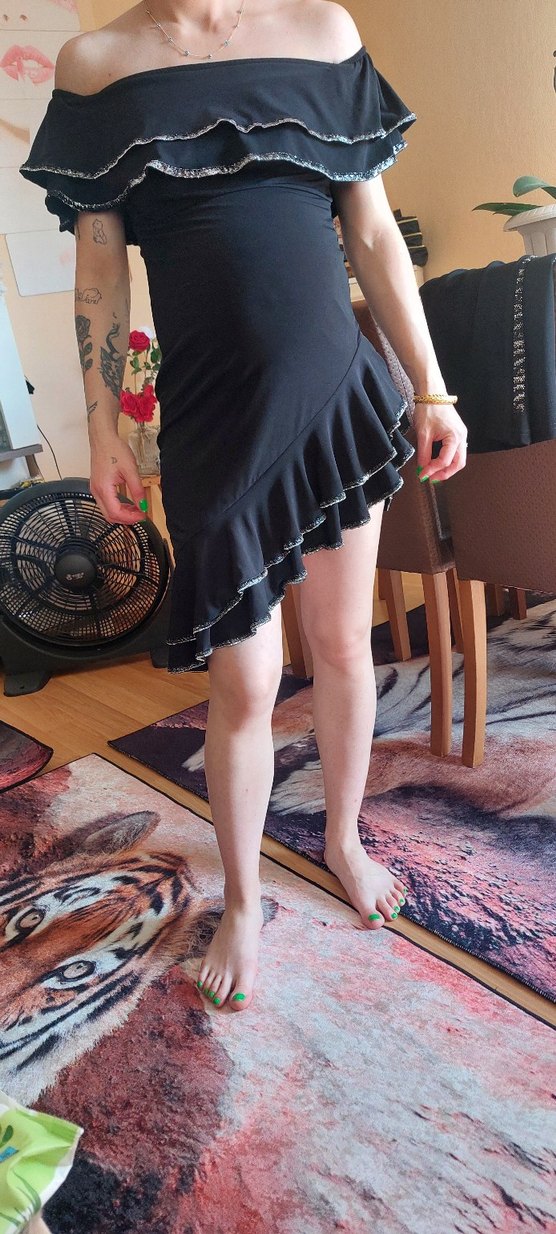 Drapeli Siyah Midi Gotik Mini elbise - Görsel 2