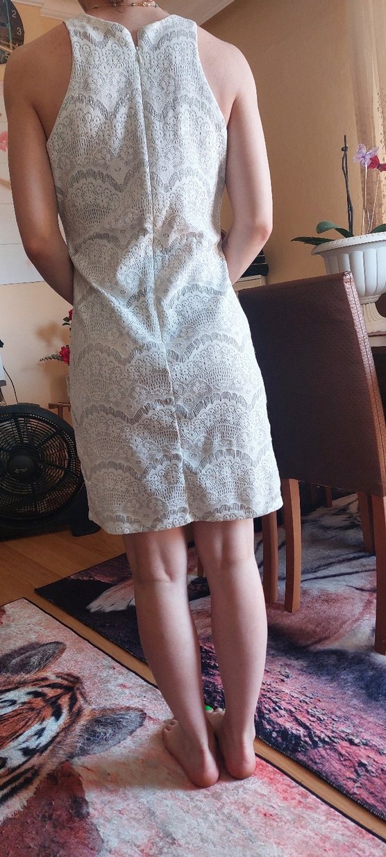 Dantel Detaylı Beyaz Midi elbise - Görsel 2