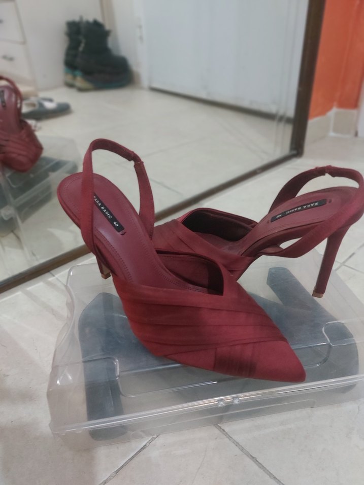 Kırmızı Süet Pliseli Stiletto Topuklu Kadın Ayakkabı - Görsel 3