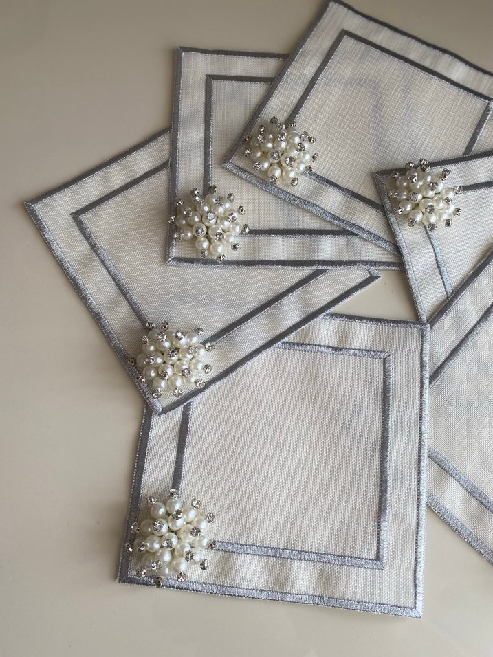 Gümüş inci sunum peçete - Görsel 4