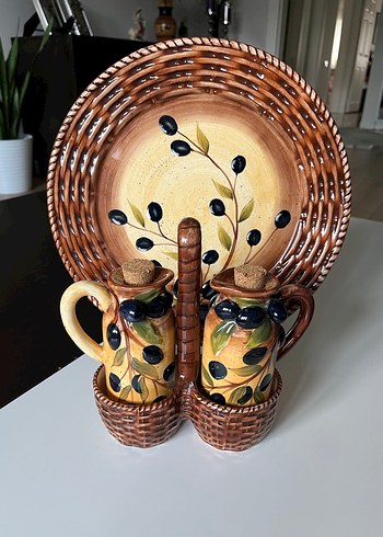 Zeytin Desenli Seramik Tabak ve Yağlık Seti - Görsel 2