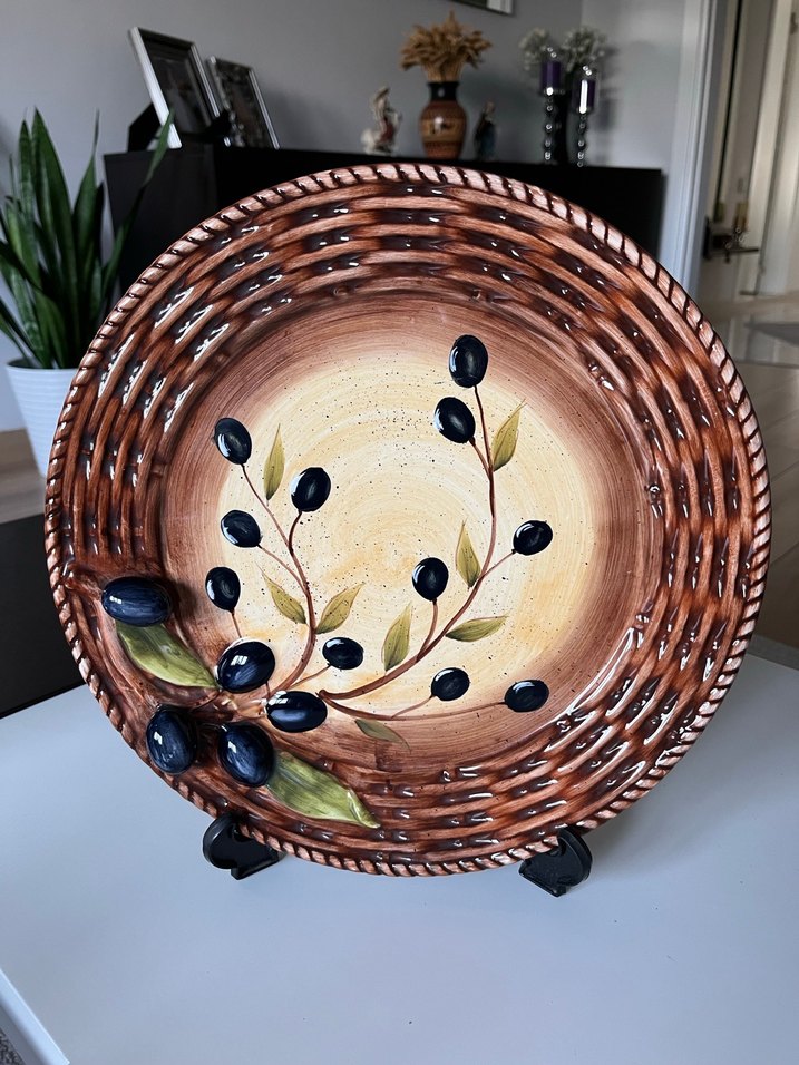 Zeytin Desenli Seramik Tabak ve Yağlık Seti - Görsel 3