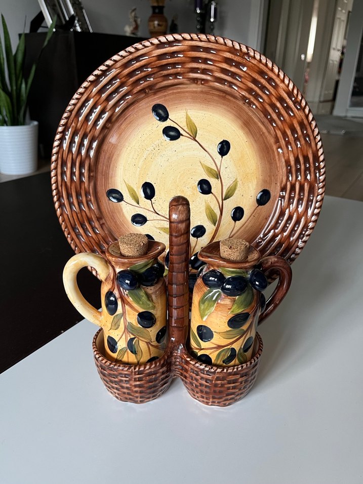 Zeytin Desenli Seramik Tabak ve Yağlık Seti - Görsel 2