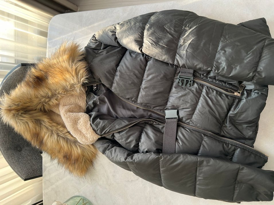 Haki Kadın Uzun Suni Kürk Detaylı Kışlık Mont - Görsel 2