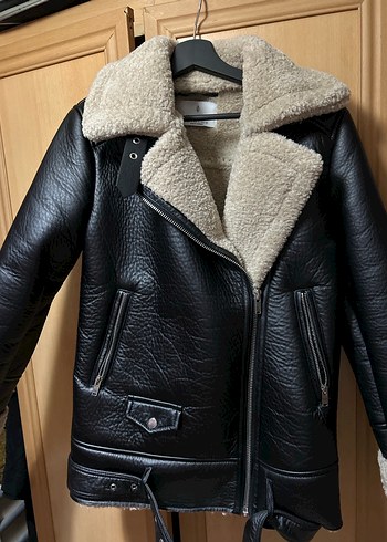 Stradıvarıus siyah Kürklü Deri Biker Ceket