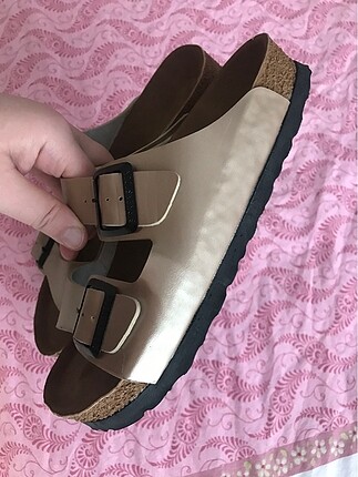 Birkenstock Bakır rengi çift tokalı terlik