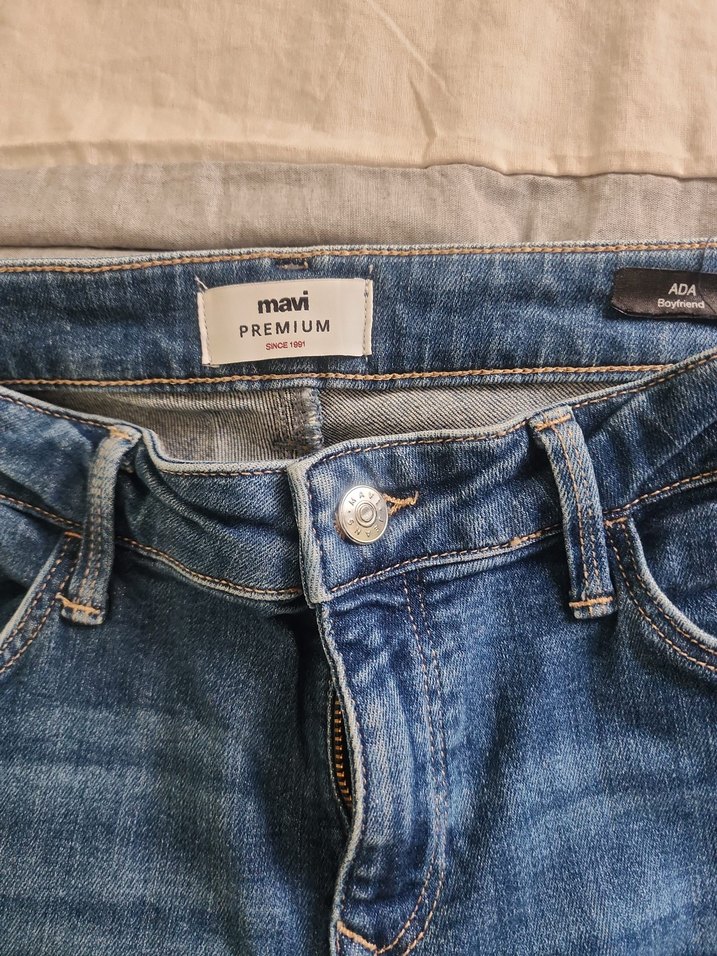 Düğmeli Mavi Kadın Kot Pantolon - Görsel 5