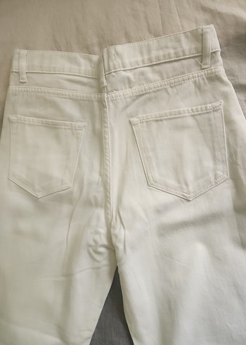 Beyaz Keten Kadın Midi Jean - Görsel 2