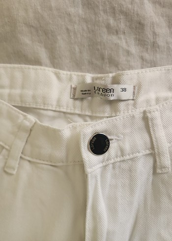 Beyaz Keten Kadın Midi Jean - Görsel 6