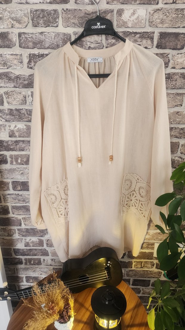 Dantel Detaylı Bohem Uzun Kollu Bluz - Görsel 2