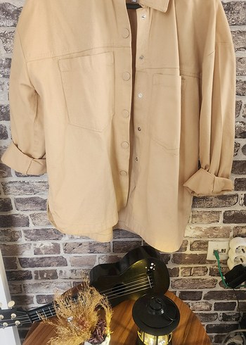 Bej Baskılı Rock Punk kadın kot Gömlek - Görsel 3