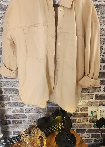 Bej Baskılı Rock Punk kadın kot Gömlek - Görsel 2