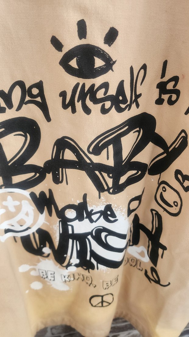 Bej Baskılı Rock Punk kadın kot Gömlek - Görsel 4