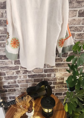 Uzun Kollu İşlemeli Bohem Mini Bluz - Görsel 5