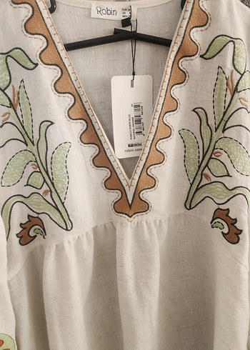 Uzun Kollu İşlemeli Bohem Mini Bluz - Görsel 2