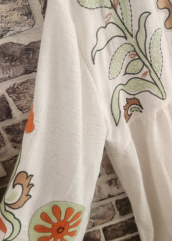 Uzun Kollu İşlemeli Bohem Mini Bluz - Görsel 4