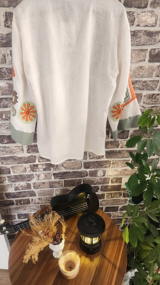 Uzun Kollu İşlemeli Bohem Mini Bluz - Görsel 5