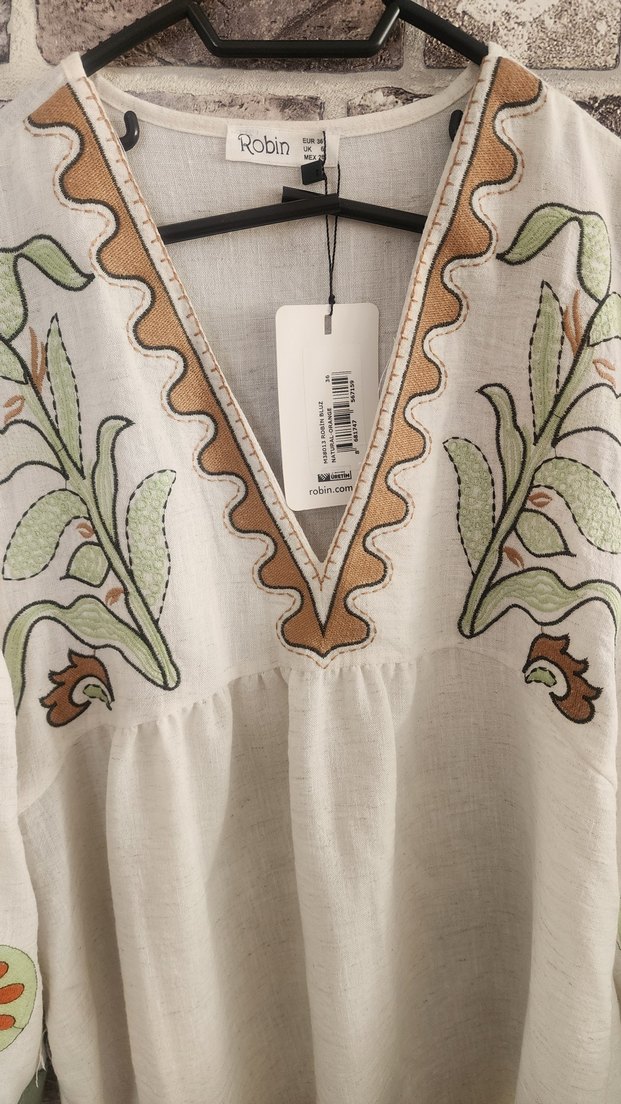 Uzun Kollu İşlemeli Bohem Mini Bluz - Görsel 2