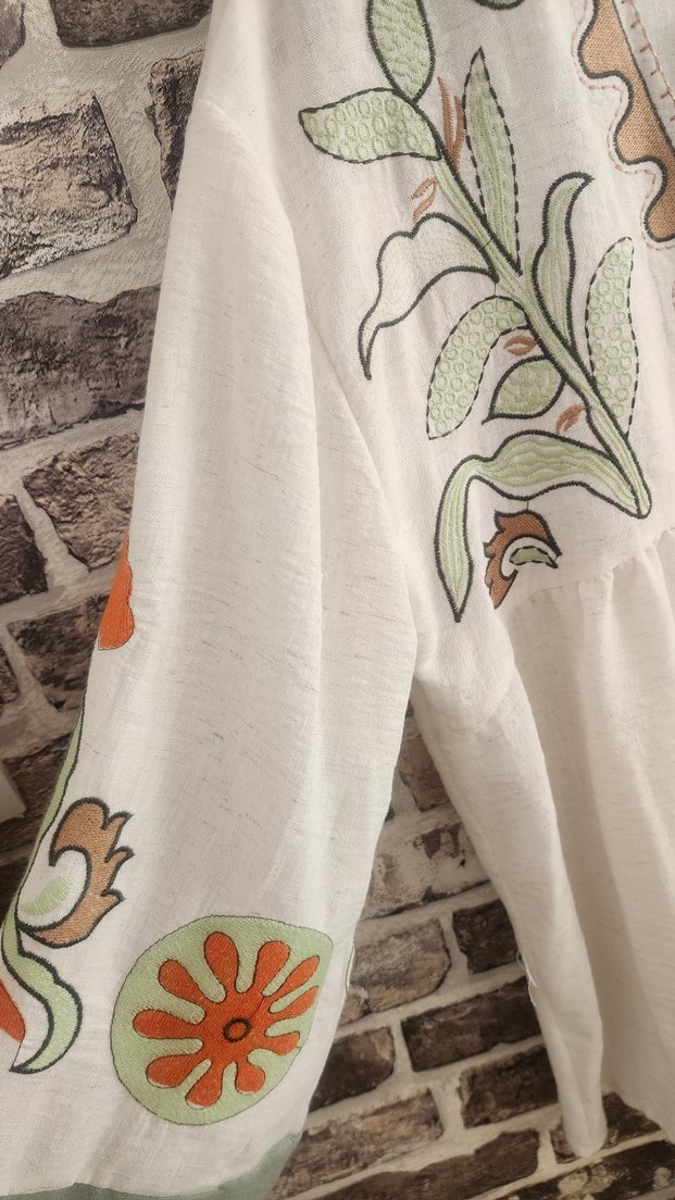 Uzun Kollu İşlemeli Bohem Mini Bluz - Görsel 4