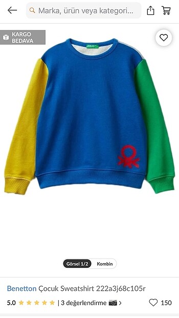 Benetton çocuk sweatshirt