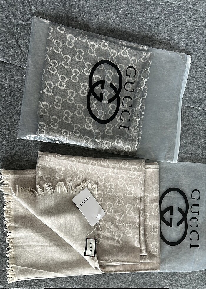 İthal Gucci marka krem rengi şal - Görsel 2