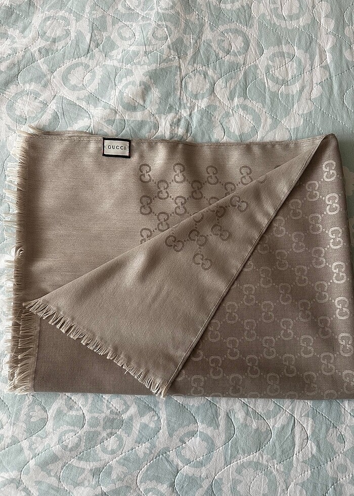 İthal Gucci marka krem rengi şal - Görsel 5