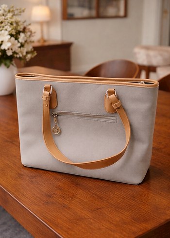 Bej Gri Tokalı Süet Kadın Çanta - Görsel 2