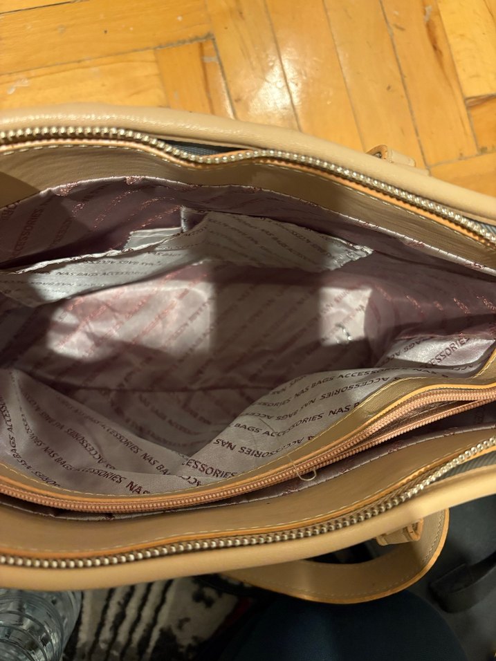 Bej Gri Tokalı Süet Kadın Çanta - Görsel 3