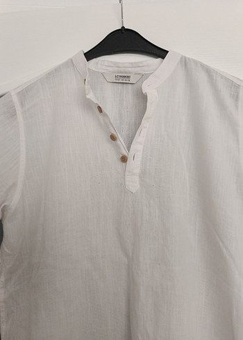 Düğmeli Keten Kadın Beyaz Gömlek - Görsel 2