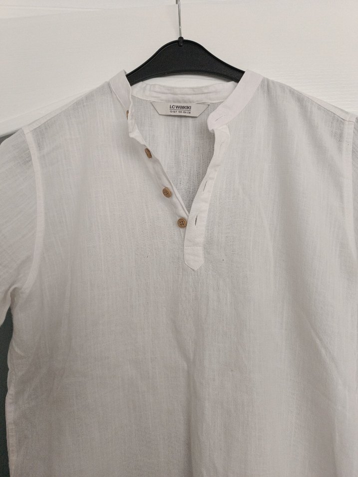 Düğmeli Keten Kadın Beyaz Gömlek - Görsel 2