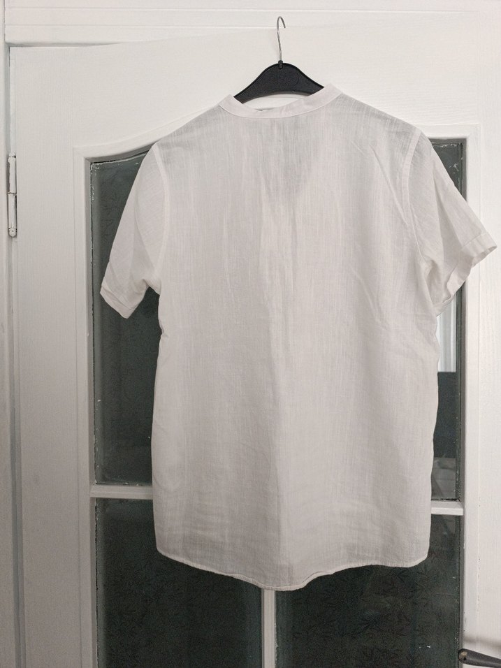 Düğmeli Keten Kadın Beyaz Gömlek - Görsel 3