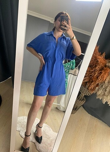 Zara Gömlek yaka aerobin kumaş şort tulum
