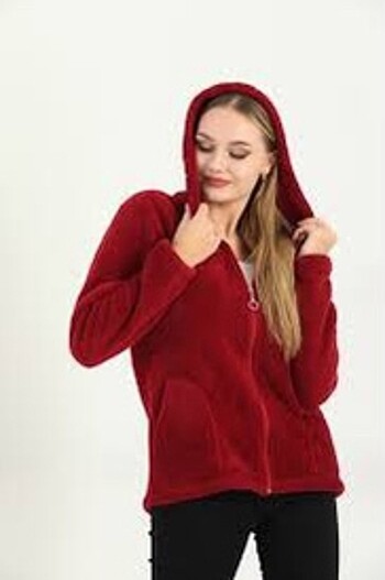 s Beden bordo Renk Peluş kırmızı hırka