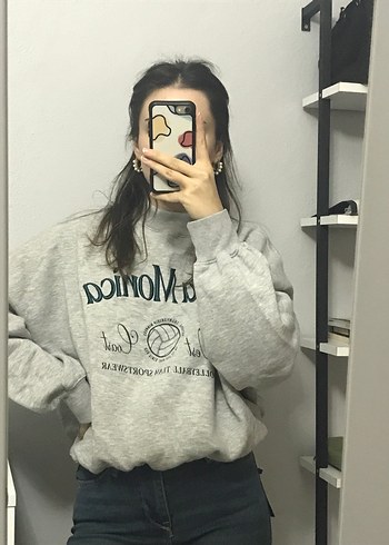 Gri Baskılı Kadın Sweatshirt