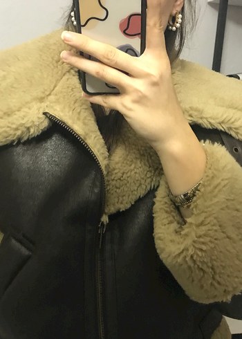 xs Beden kahverengi Renk Kahverengi Kürklü Deri Kadın Kışlık Ceket