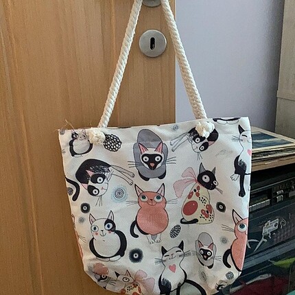 Kedi desenli plaj çantası
