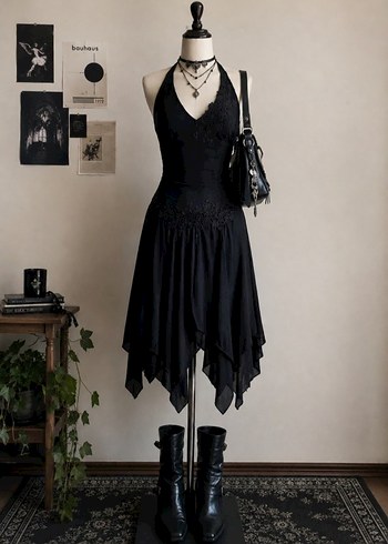 Killstar Gotik Siyah Dantel Elbise