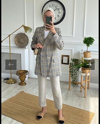 Mervellion Düğmeli Ekoseli Blazer Ceket